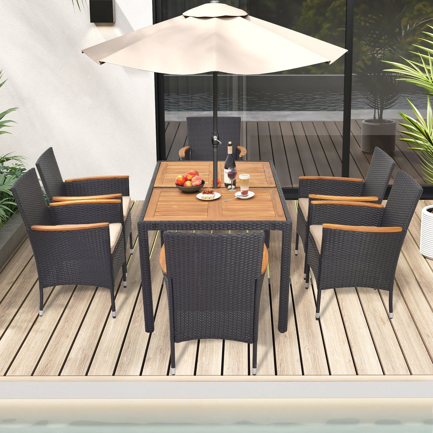 7 Pieces Outdoor Dining Set with Umbrella Hole for Backyard