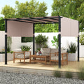 10 x 10 ft Flat Top Pergola with Retractable Canopy for Garden Pool Porch and Backyard