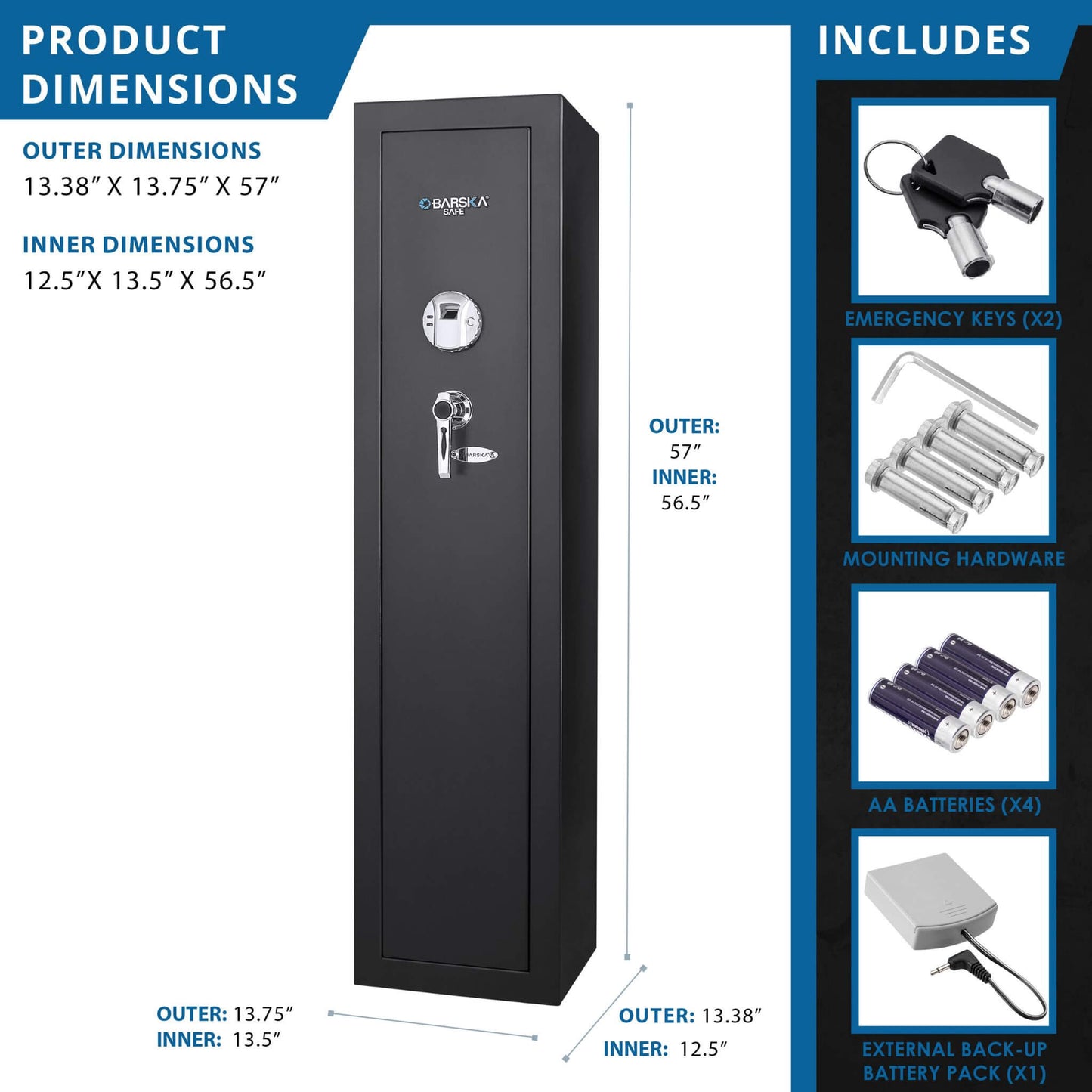 Barska 5.51 CF Tall Biometric Rifle Safe With Biometric Keypad (SAK90412)