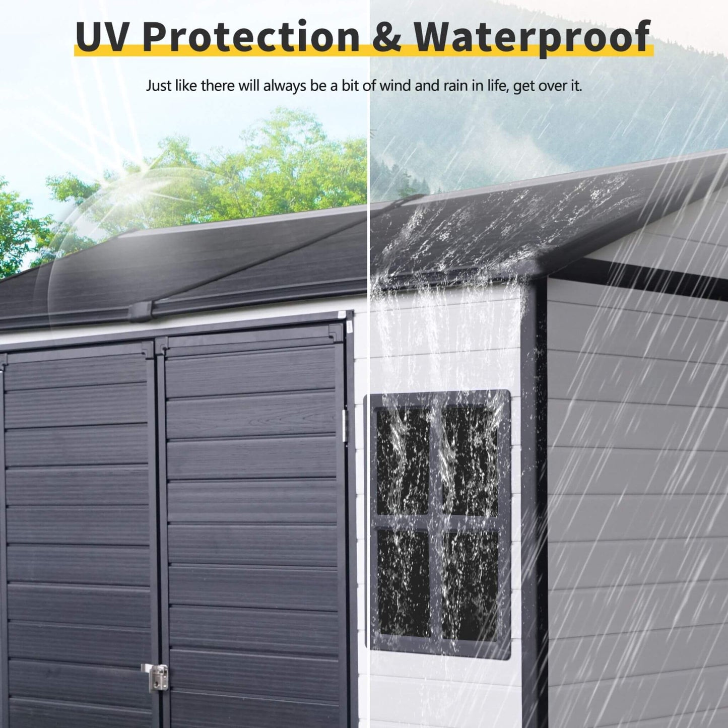 [06X08FT] Alora Heavy-Duty Outdoor Resin Storage Shed With Lockable Doors And Built-In Floor (SAK26342)