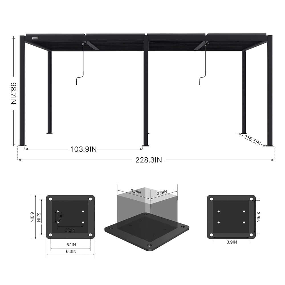 [10X19FT] Alora Premium Full Aluminum Patio Outdoor Louvered Pergola With Adjustable Hardtop Roof (SAK86352)