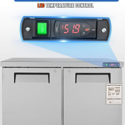 12.9 Cu.Ft 2-Door 48-Inch Commercial Stainless Steel Worktop Undercounter Refrigerator (SAK26049)