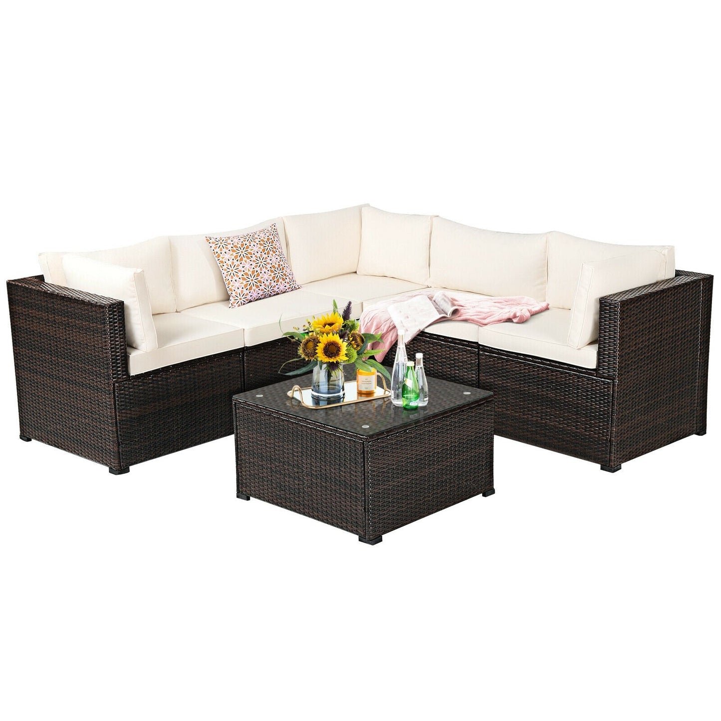 6 Pieces Patio Furniture Sofa Set with Cushions for Outdoor