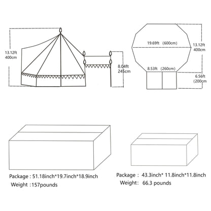 [13X19FT] Extra-Large Heavy-Duty Outdoor Four Seasons Glamping Canvas Bell Yurt Tent (SAK45688)