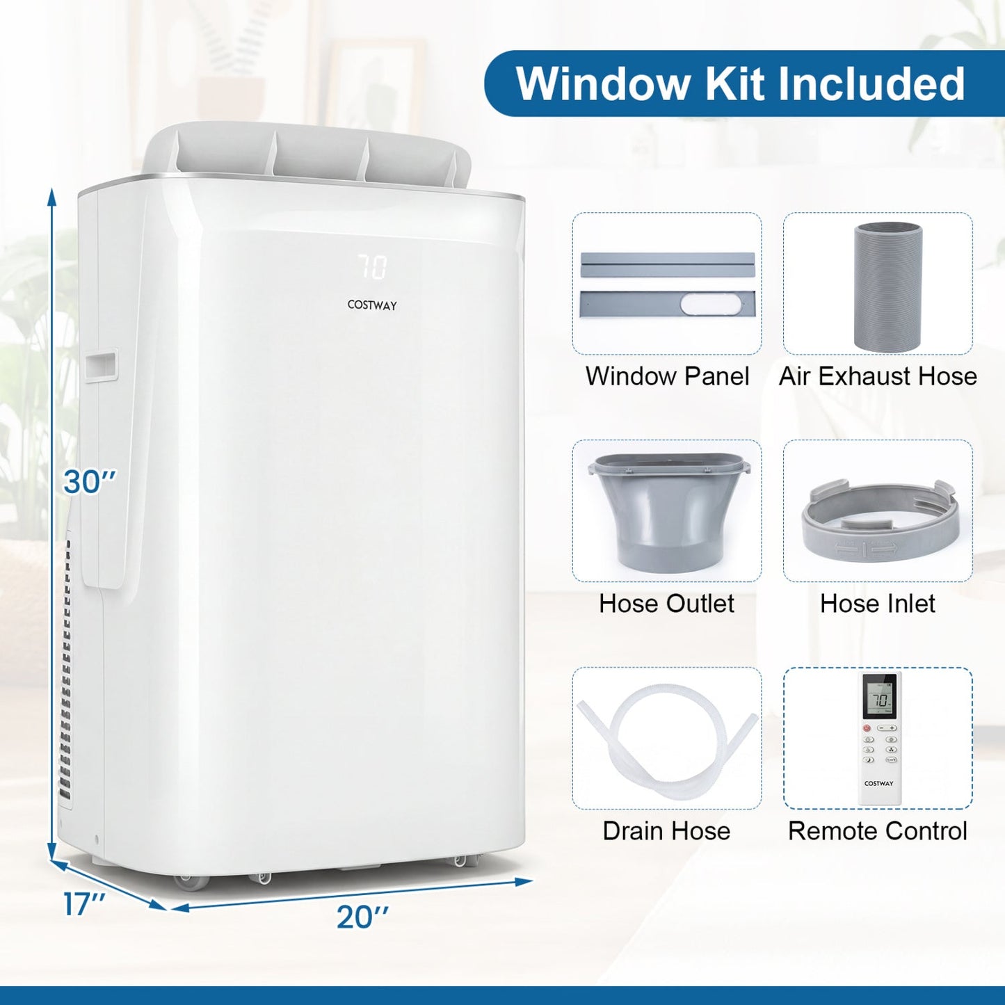 15000 BTU Inverter Portable Air Conditioner Smart Wifi Enabled Cooling & Heating Unit-White