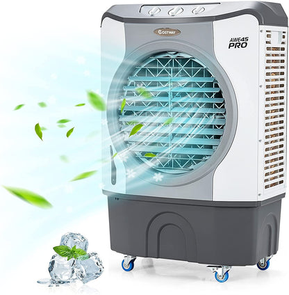 4-in-1 Industrial Evaporative Air Cooler Fan with 12 Gallon Tank and Wheels-Gray