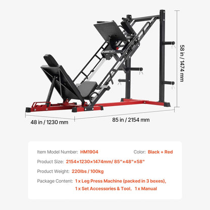Rovix 2000LBS Adjustable Leg Press And Hack Squat Machine For Home Gym Workouts (SAK53148)