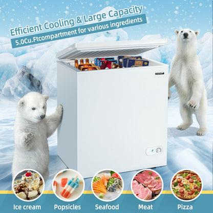 5.2 Cu.ft Chest Freezer Upright Single Door Refrigerator with 3 Baskets-White