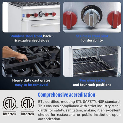 36-Inch Commercial 210K BTU 6-Burner Stainless Steel Freestanding Gas Range (SAK85603)