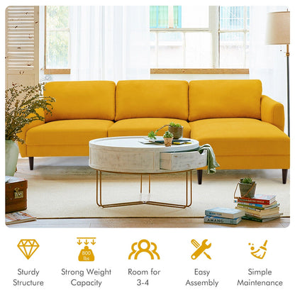 L-Shaped Fabric Sectional Sofa with Chaise Lounge and Solid Wood Legs