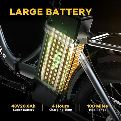 DriftGod Folding Electric Bike for Adults – 1000W Motor, 20"x3" Fat Tire, 48V Removable Battery, All-Terrain E-Bike with 7-Speed, Front Suspension – Powerful Foldable Ebike for Commuter