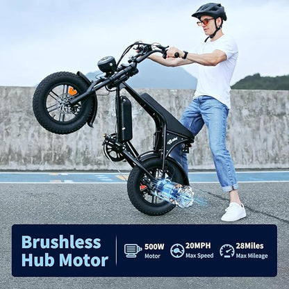 Electric Bike for Adults, Fat Tire EBike, 36V 10.4Ah Removable Battery, 500W Upgrade Motor, 20MPH Commuter Bike, V8 Mini Electric Bicycle for Mountains, Snow, Sand, Road