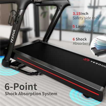 Yesoul Walking Treadmill for Seniors with Long Handrails – 4 Major Safety Protections, Emergency Stop Button, Treadmill for Home 300 lbs Capacity, Recovery Walking Machine with LED Display