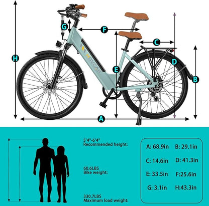 V80 Electric Bike, 1000W Motor 28MPH Ebike, 48V 13Ah Removeable Battery, 26'' City Cruiser Adult Electric Bicycles up to 70 Miles