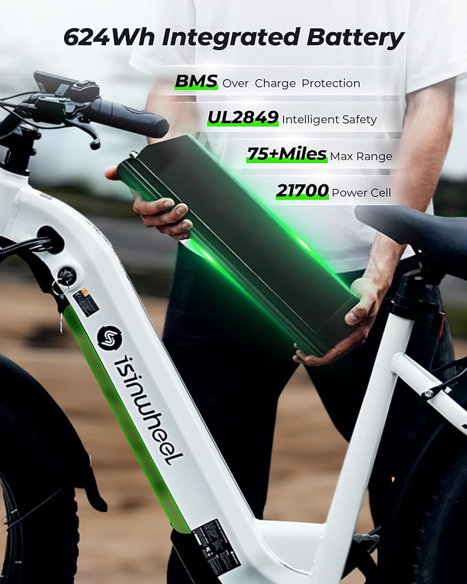 isinwheel U8 Plus Electric Bike for Adults,1500W Peak Motor Hydraulic Brake Ebike,Max 20/28MPH 75-105Miles Electric Bicycle with 13AH/18AH Battery,26" Step-Thru Fat Tire Commuter E Bike for Adults