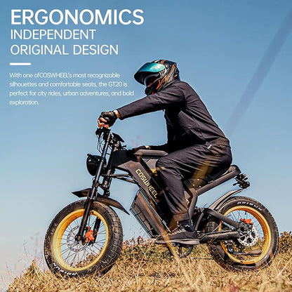 COSWHEEL GT20 Electric Bike for Adults 2000W/4000W 48V/25/40AH Removable Battery 83-145 Miles 7-Speed 20x4.0 Fat Tires Dirtbike Electric Mountain Bike for Cross City & Rocky Off-Road Riding