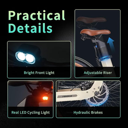 Carbon Fiber Electric Bike, 48V Dual Battery 128 Miles Ebike, Peak 1000W Motor 25MPH, 26'' Big Tires, 7-Speed, Hydraulic Brakes, Front Suspension Electric Bicycle for Men/Women Commuter