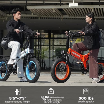 Folding Electric Bike for Adults, 20'' 1500W Peak Fat Tire Ebike, Up to 70 Miles 30+MPH Electric Mountain Bike with 52V 20AH Removable Battery, Dual Suspension, 7-Speed,UL Certified