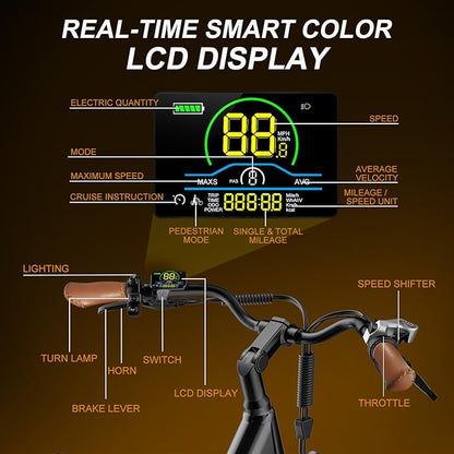 V80 Electric Bike, 1000W Motor 28MPH Ebike, 48V 13Ah Removeable Battery, 26'' City Cruiser Adult Electric Bicycles up to 70 Miles