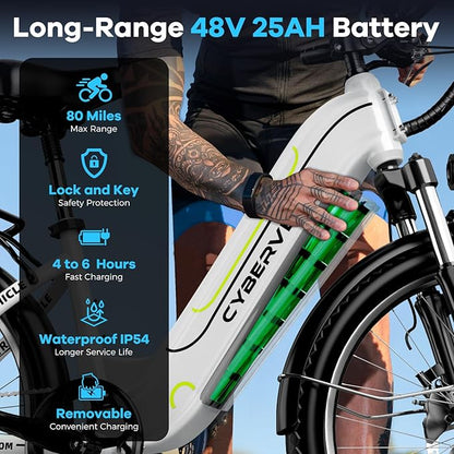 1000 Peak Electric Bike for Adults,up 80 Miles Removable Battery Ebike, 26" Electric E Bike with 7-Speed,Adult Electric Bicycles for Commute Beach Snow Womens All Terrain