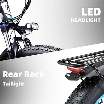 Electric Bike for Adults，26" x 4" Fat Tire Ebike，28MPH 1000W Motor Peak Power 2000W Electric Bicycles，48V 15AH Removable Battery，21 Speed Mountain Snow Beach E Bike