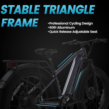VELOWAVE Electric Bike for Adults Peak 1200W BAFANG Motor 28MPH Mountain Ebike 48V 15Ah Removable LG Cells Battery 26'' Fat Tire E Bike Shimano 7-Speed