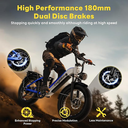 Electric Bike for Adults 1400W Peak, 48V 20AH(960WH) Removable Battery, 20"x4" Fat Tire Full Suspension 80 Miles Range Step-Thru 30+MPH Hunting Ebike, 7-Speed Dual Brakes Electric Bicycle