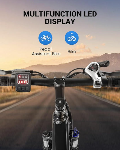 Electric Bike for Adults,36V Built-in Invisible Removable Battery,350W Brushless Motor(Peak 450W) Electric Mountain Bike,26" Tires&Front Fork Suspension,UL Certified 7-Speed