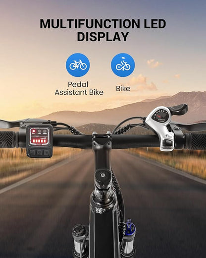 Electric Bike for Adults,36V Built-in Invisible Removable Battery,350W Brushless Motor(Peak 450W) Electric Mountain Bike,26" Tires&Front Fork Suspension,UL Certified 7-Speed