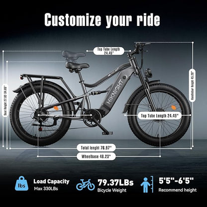 Electric Bike for Adult, 52V 20Ah Peak 3000W Dual Motor 26" Fat Tire Ebike, Max 38Mph & 35-90 Miles Full Suspension, Mountain E Bicycle for Men