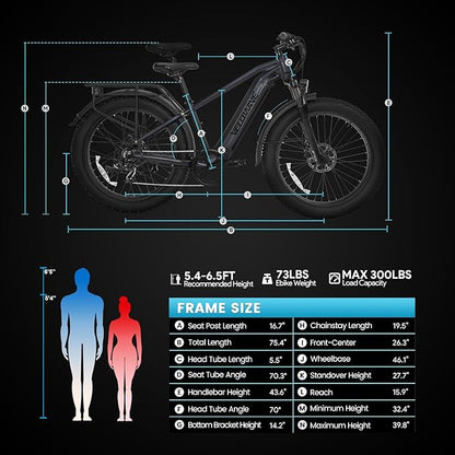 VELOWAVE Electric Bike for Adults Peak 1200W BAFANG Motor 28MPH Mountain Ebike 48V 15Ah Removable LG Cells Battery 26'' Fat Tire E Bike Shimano 7-Speed