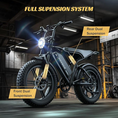 HOVSCO Electric Bike for Adults with 1500W Peak Motor, 20" Fat Tire Electric Dirt Bike, 28MPH All-Terrain E-Bike, 48V 15AH Battery, Electric Motorcycle for Road Sand Mountain Snow Adventure