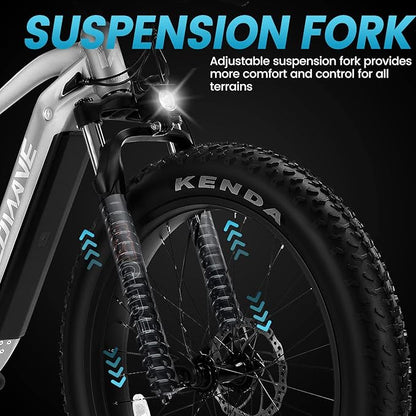 VELOWAVE Electric Bike for Adults Peak 1200W BAFANG Motor 28MPH Mountain Ebike 48V 15Ah Removable LG Cells Battery 26'' Fat Tire E Bike Shimano 7-Speed