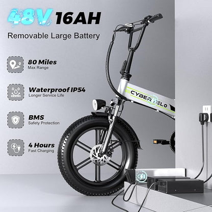 DriftGod Folding Electric Bike for Adults – 1000W Motor, 20"x3" Fat Tire, 48V Removable Battery, All-Terrain E-Bike with 7-Speed, Front Suspension – Powerful Foldable Ebike for Commuter