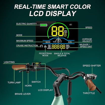 V80 Electric Bike, 1000W Motor 28MPH Ebike, 48V 13Ah Removeable Battery, 26'' City Cruiser Adult Electric Bicycles up to 70 Miles