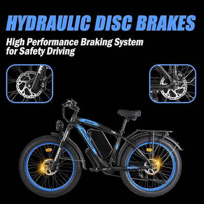 PHILODO 5000W Dual Motor Ebikes for Adults, 60V 26AH Battery Electric Bike, 26x4 Fat Tires for All Terrain Dirt Bike with 21-Speed Gear Electric Mountain Bike Electric Bicycle