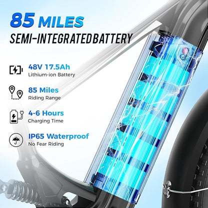 LEONX M2 Pro Electric Bike,1800W Motor Electric Bike for Adults, 26'' x 4.0'' Fat Tire Ebike with 48V 17.5AH Battery, 36MPH 85Miles Long Range Electric Mountain Bike, Up to 110 Nm