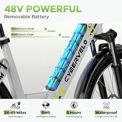 1000 Peak Electric Bike for Adults,up 80 Miles Removable Battery Ebike, 26" Electric E Bike with 7-Speed,Adult Electric Bicycles for Commute Beach Snow Womens All Terrain