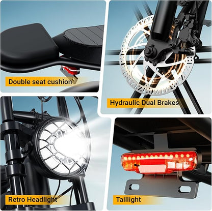 TST Electric Bike for Adults, 1500W Peak Brushless Motor 28 MPH 60 Miles/110 Miles Fat Tire E Bike with 48V 15Ah/ 25Ah Removable Battery 20" Electric Dirt Bike Hydraulic Suspension and 7-Speed