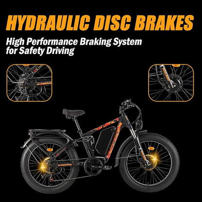 PHILODO Forester Electric Bike, 60V 26Ah Bike Battery for Long Range with 5000W Dual Motor Ebike for Adults, 26x4 Electric Bike Fat Tires for All Terrain Electric Mountain Bike