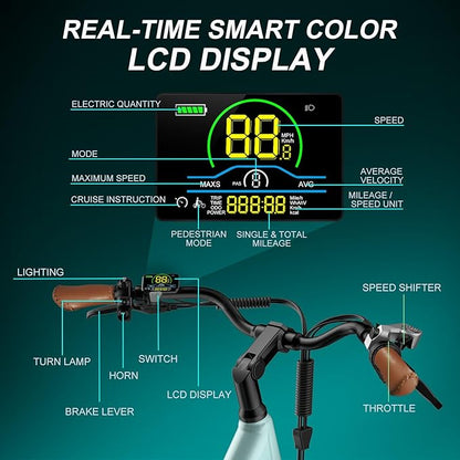 V80 Electric Bike, 1000W Motor 28MPH Ebike, 48V 13Ah Removeable Battery, 26'' City Cruiser Adult Electric Bicycles up to 70 Miles