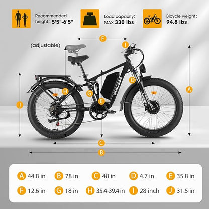 Electric Bike for Adults, 5000W Peak Dual Motor Ebike, 60V 26AH Long Range Dirtbike, 26" Fat Tires for All Terrain Electric-Bicycle, 45MPH-Hunting-Ebike for Off-Road Snow Sand