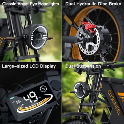 COSWHEEL GT20 Electric Bike for Adults 2000W/4000W 48V/25/40AH Removable Battery 83-145 Miles 7-Speed 20x4.0 Fat Tires Dirtbike Electric Mountain Bike for Cross City & Rocky Off-Road Riding