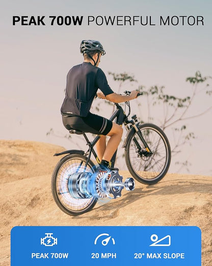 Electric Bike for Adults,26" E-Bike with 700W Peak Motor 21-Speed,Up to 50 Miles Removable Battery,Front Fork Suspension Dual Disc Brakes,Ebikes for Adults Commute Mountain All Terrain