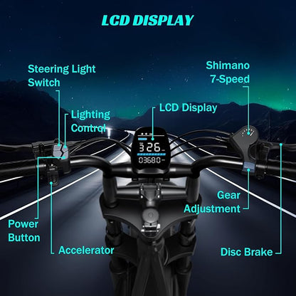 TST Electric Bike for Adults 1500W Peak 20" Fat Tire All-Terrain E-Bike 60/110 Miles 28MPH Electric Dirt Bike for Road Sand Mountain Snow - 48V 15/25AH Battery Powered Electric Motorcycle