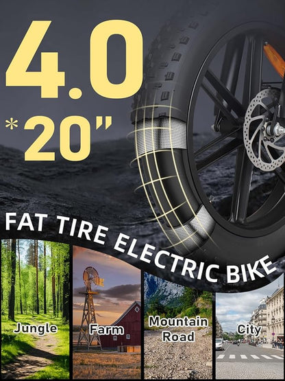Electric Bike for Adults,1500w Peak Motor Ebike,Max 93Miles 30MPH.48V20AH/35AH/60AH Battery,20" Electric Commuter Bikewith 7-Speed and FrontSuspension,Adults Electric Bike for Mountains, Snow, Sand