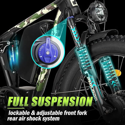Electric Bike for Adults, 5000W Peak Dual Motor Ebike, 60V 26AH Long Range Dirtbike, 26" Fat Tires for All Terrain Electric-Bicycle, 45MPH-Hunting-Ebike for Off-Road Snow Sand