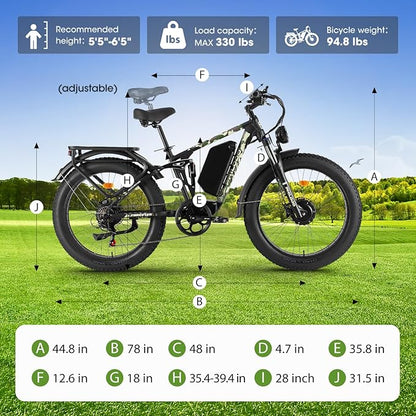 PHILODO Forester Electric Bike, 60V 26Ah Bike Battery for Long Range with 5000W Dual Motor Ebike for Adults, 26x4 Electric Bike Fat Tires for All Terrain Electric Mountain Bike