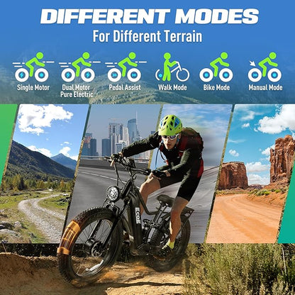 5000W Dual Motor Electric Bike for Adults 52MPH with 60V 32AH Battery, 26x4 Fat Tire All Terrain Ebikes, Full Suspension E Bike, SHM 7-Speed Gear Electric Bicycle(63v) (63V-Z)
