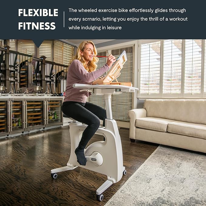 FLEXISPOT Exercise Bike with 2D Desktop, Space Saving Under Desk Bike with Removable Desk, Stationary Bikes Indoor Bikes with 300LBS Heavy Duty 8-Level Resistance Flywheel Optional LCD, V9PRO/V9MAX